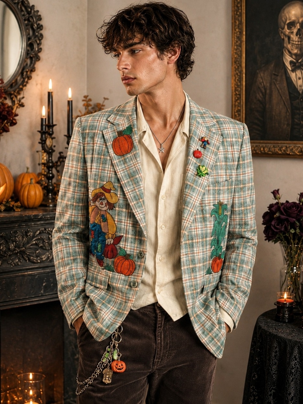 Vintage 70s Green Plaid Sportscoat Blazer Size 44R Halloween Eclectic Grandpa